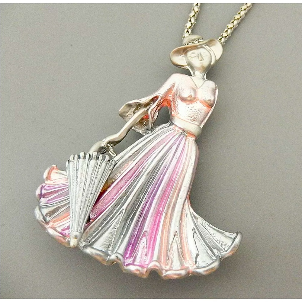 Betsey Johnson Crystal Umbrella Lady Pendant Chain